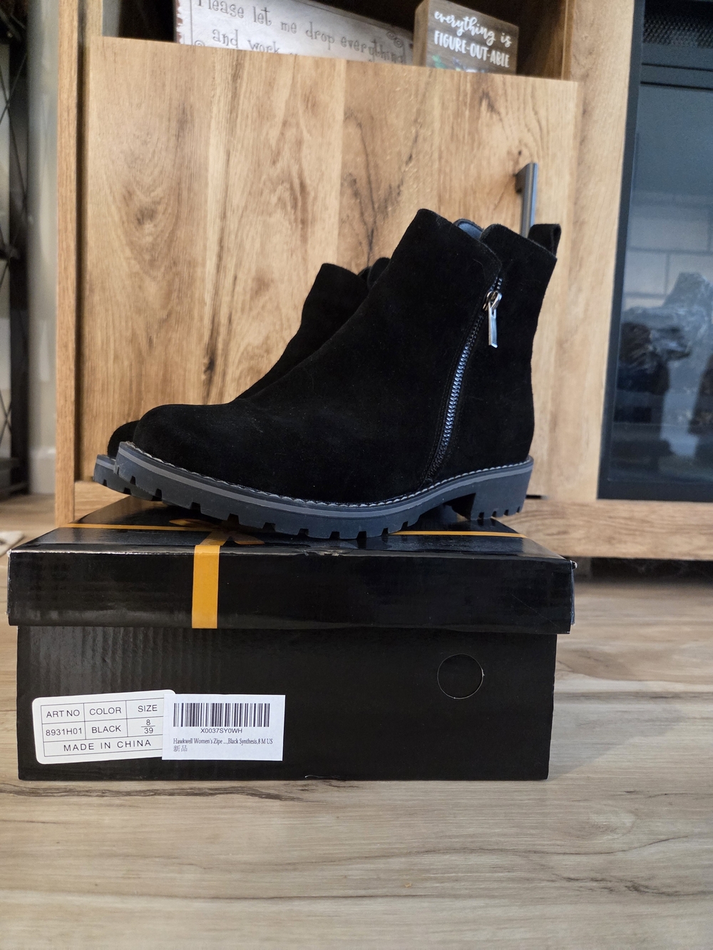 Black Suede Ankle Boots with Side Zip - Women
